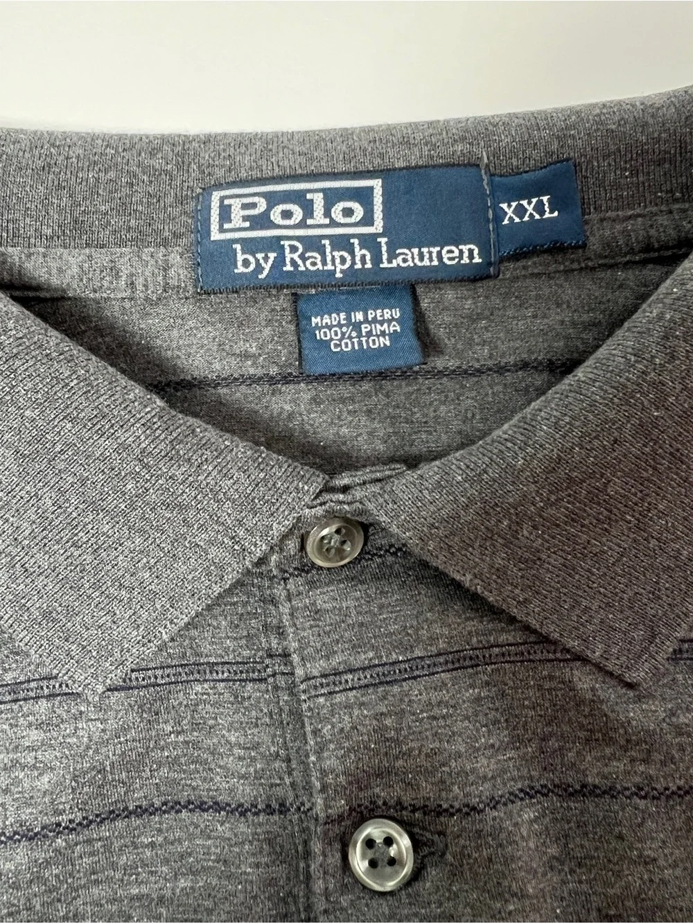 Polo by Ralph Lauren Men’s XXL Gray Striped Pima Cotton Long Sleeve Polo Shirt
